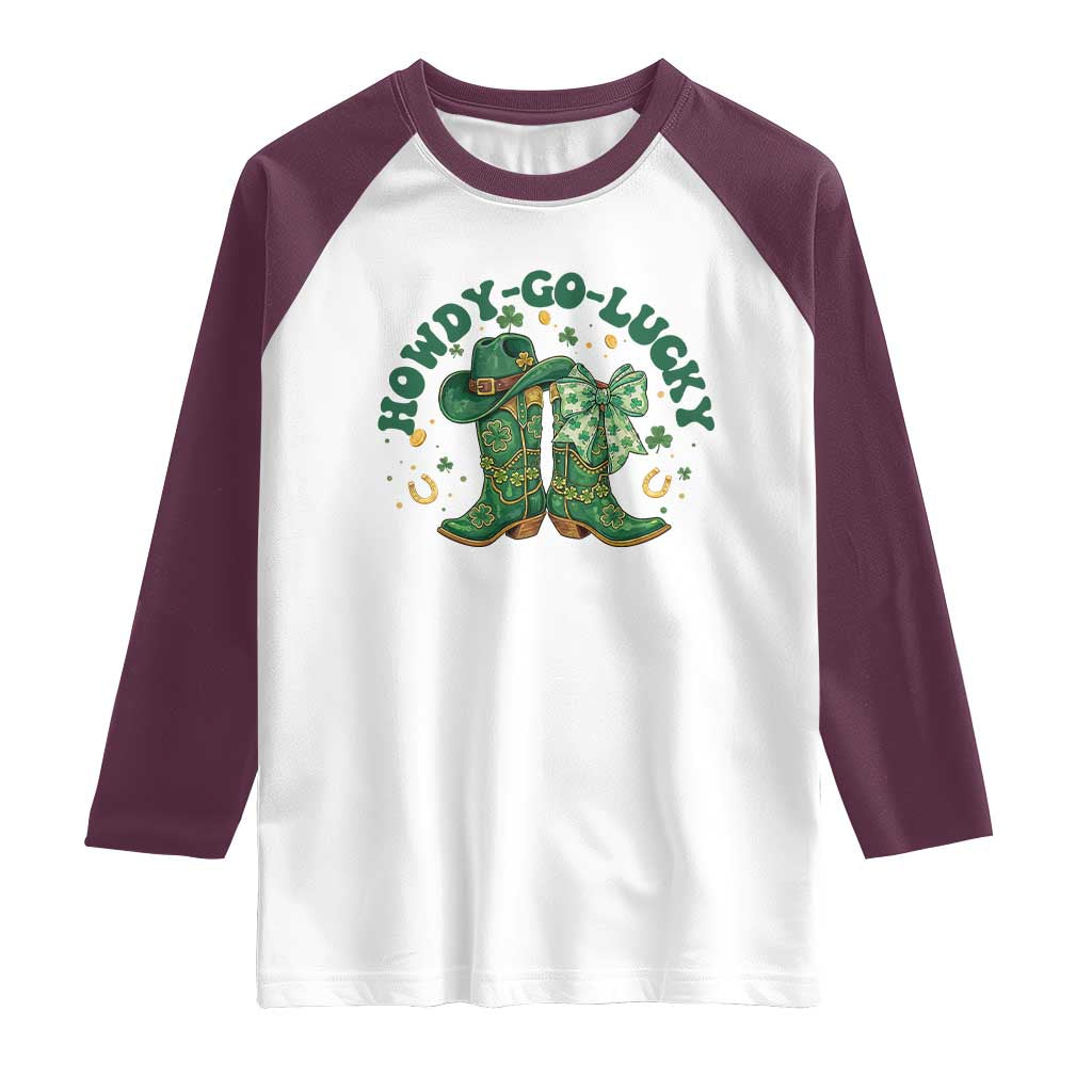 Howdy Go Lucky Raglan Shirt Green Cowboy Boots St Patrick's Day