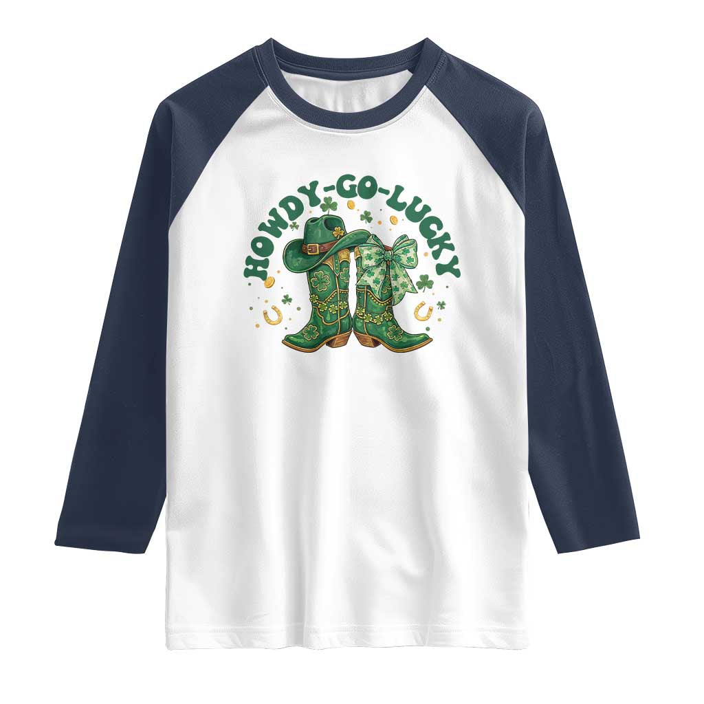 Howdy Go Lucky Raglan Shirt Green Cowboy Boots St Patrick's Day