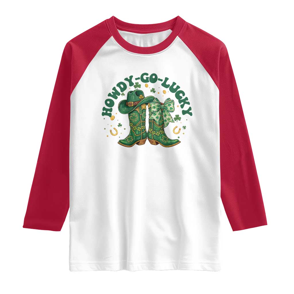 Howdy Go Lucky Raglan Shirt Green Cowboy Boots St Patrick's Day