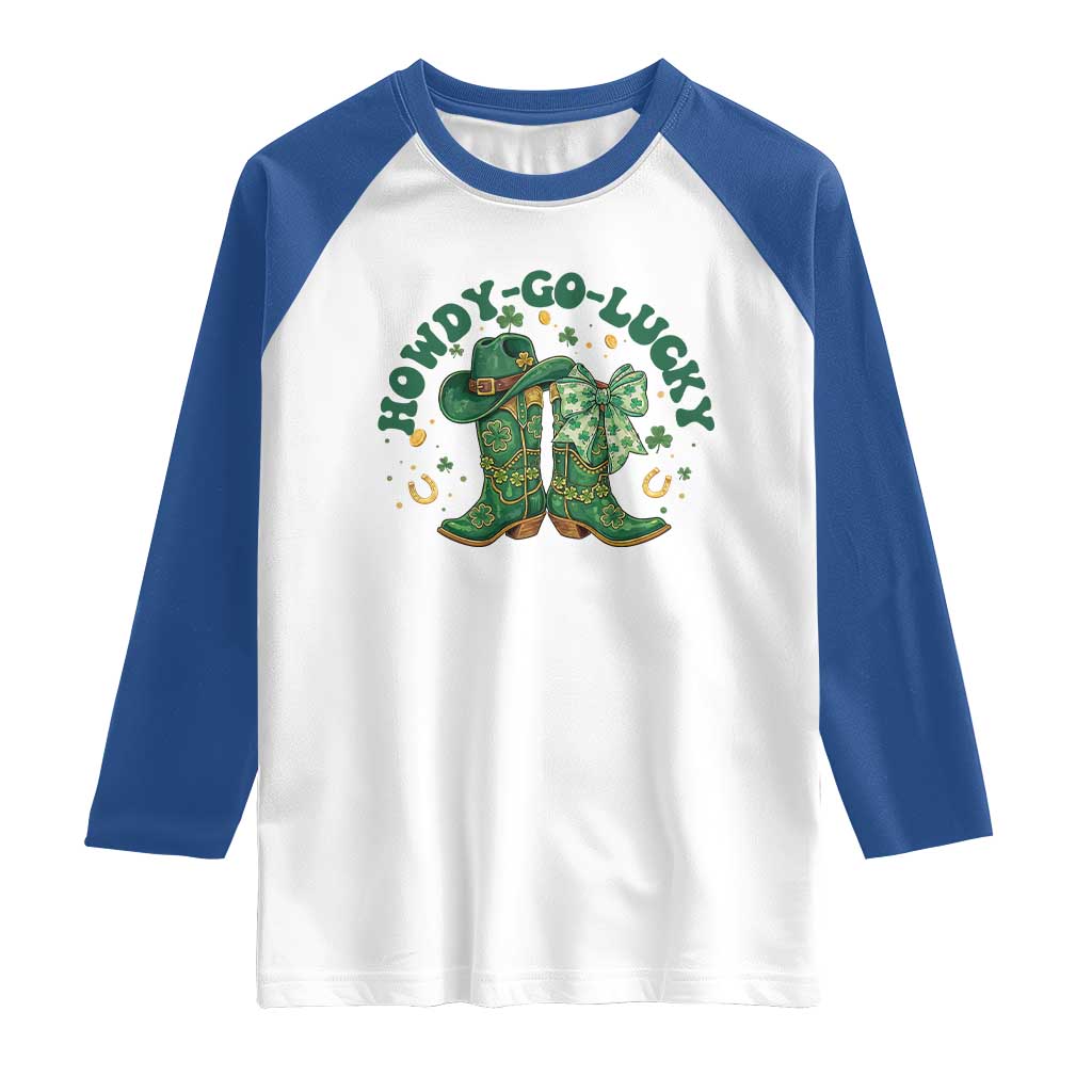 Howdy Go Lucky Raglan Shirt Green Cowboy Boots St Patrick's Day