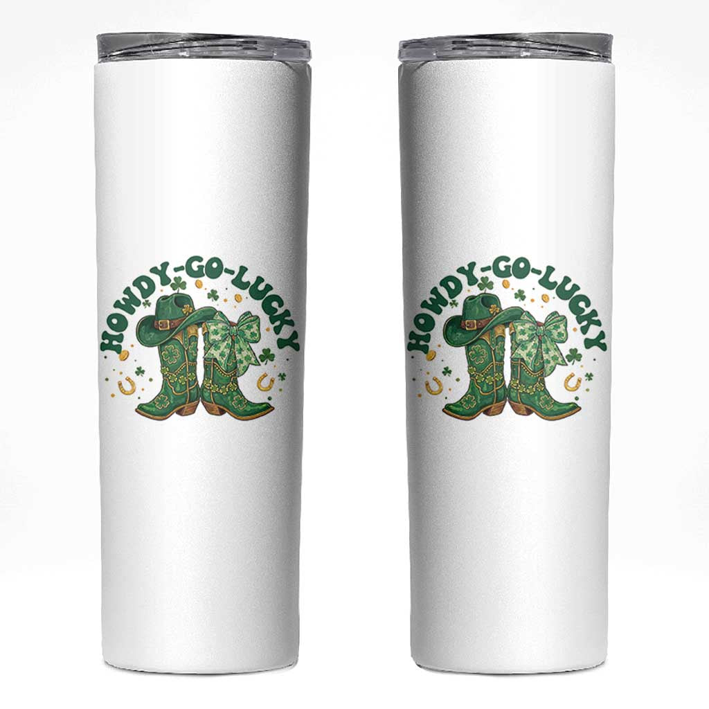 Howdy Go Lucky Skinny Tumbler Green Cowboy Boots St Patrick's Day