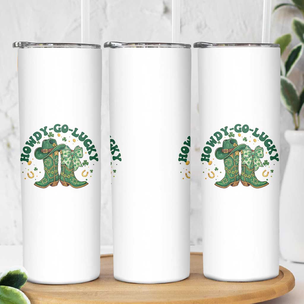 Howdy Go Lucky Skinny Tumbler Green Cowboy Boots St Patrick's Day