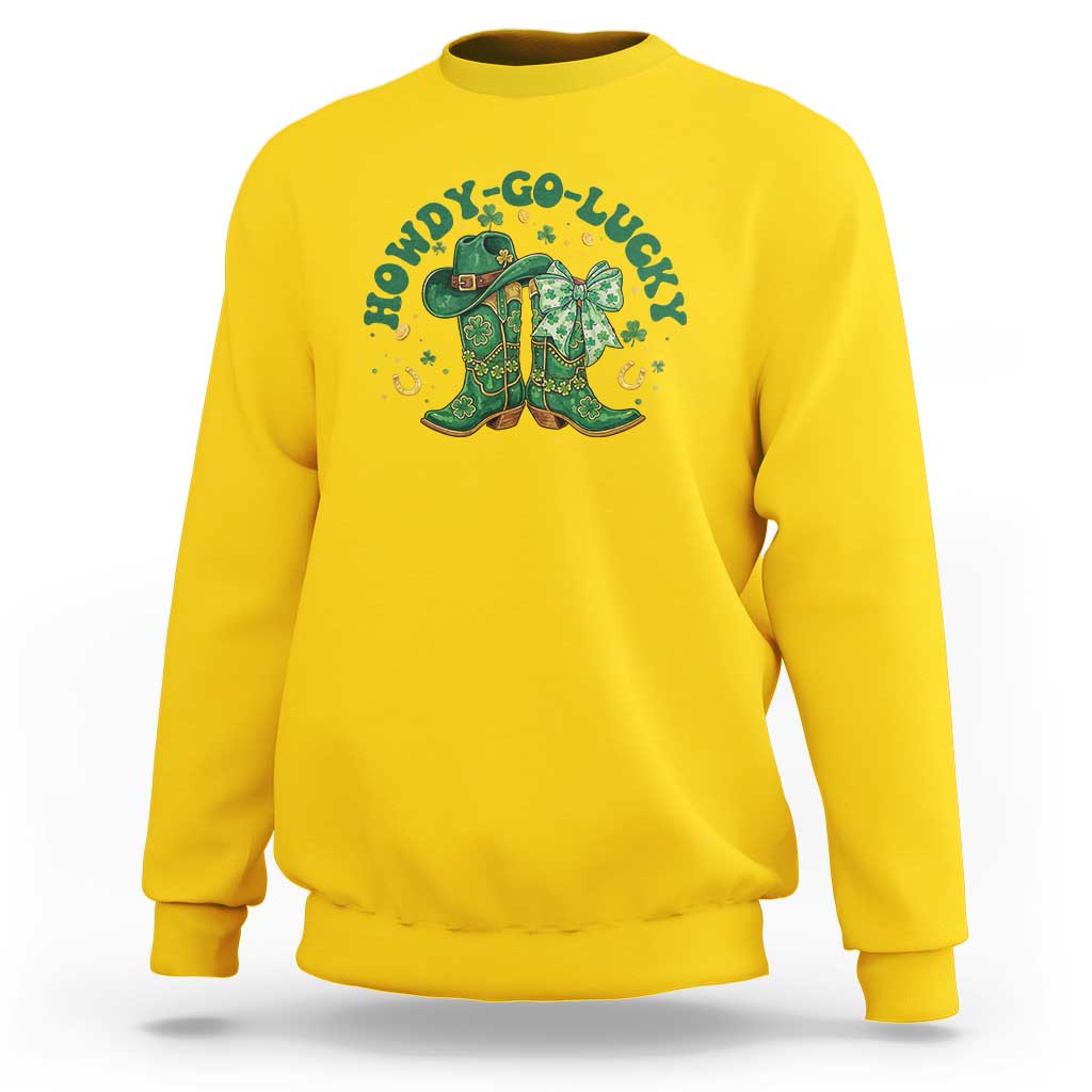 Howdy Go Lucky Sweatshirt Green Cowboy Boots St Patrick's Day