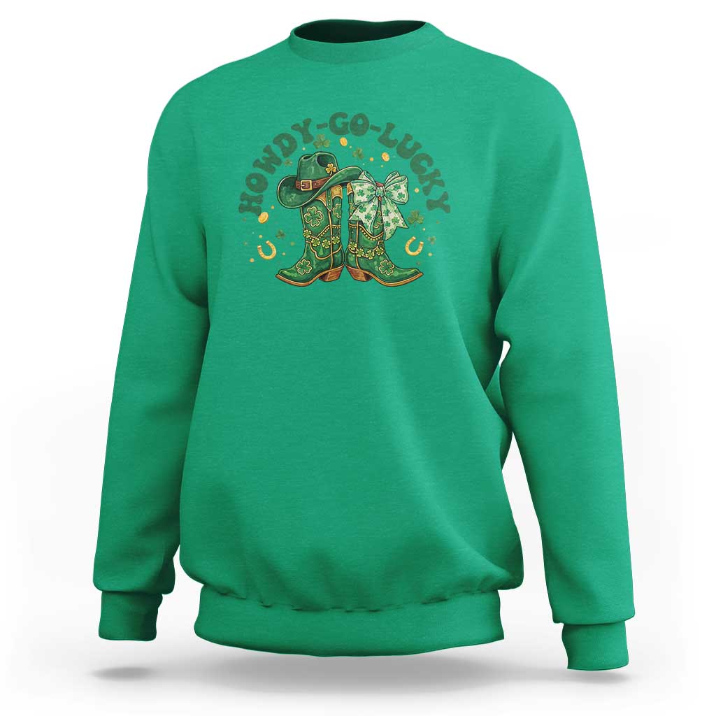 Howdy Go Lucky Sweatshirt Green Cowboy Boots St Patrick's Day