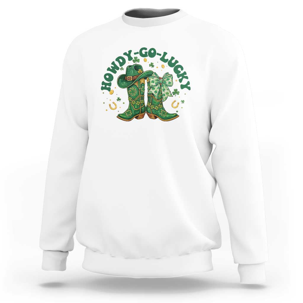 Howdy Go Lucky Sweatshirt Green Cowboy Boots St Patrick's Day
