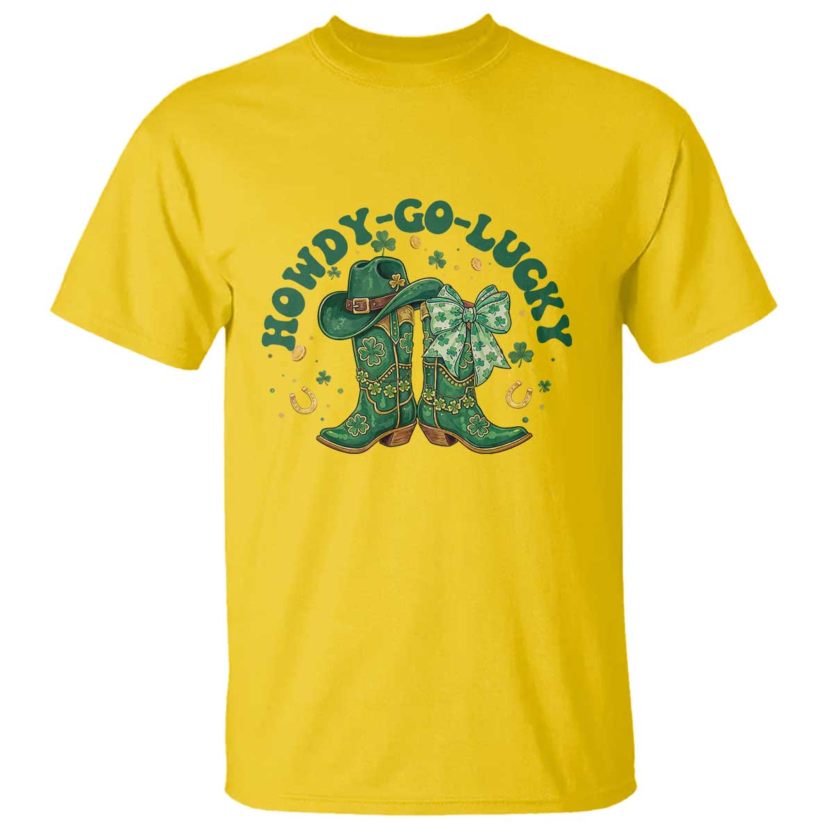 Howdy Go Lucky T Shirt Green Cowboy Boots St Patrick's Day