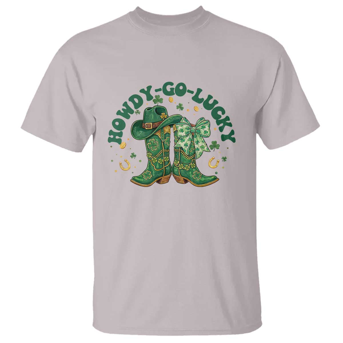 Howdy Go Lucky T Shirt Green Cowboy Boots St Patrick's Day