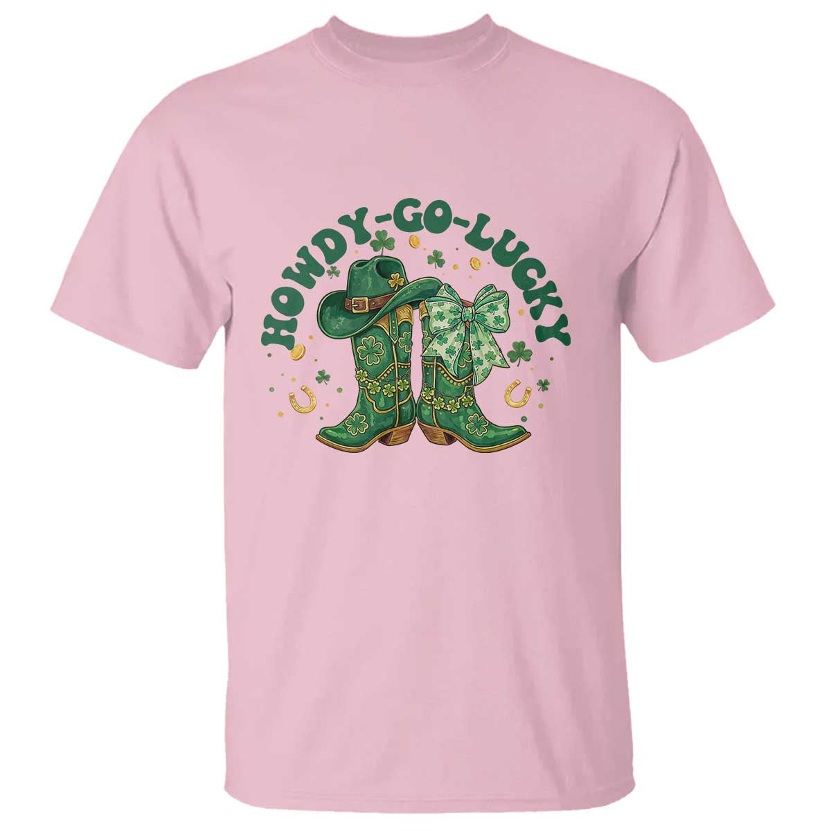 Howdy Go Lucky T Shirt Green Cowboy Boots St Patrick's Day