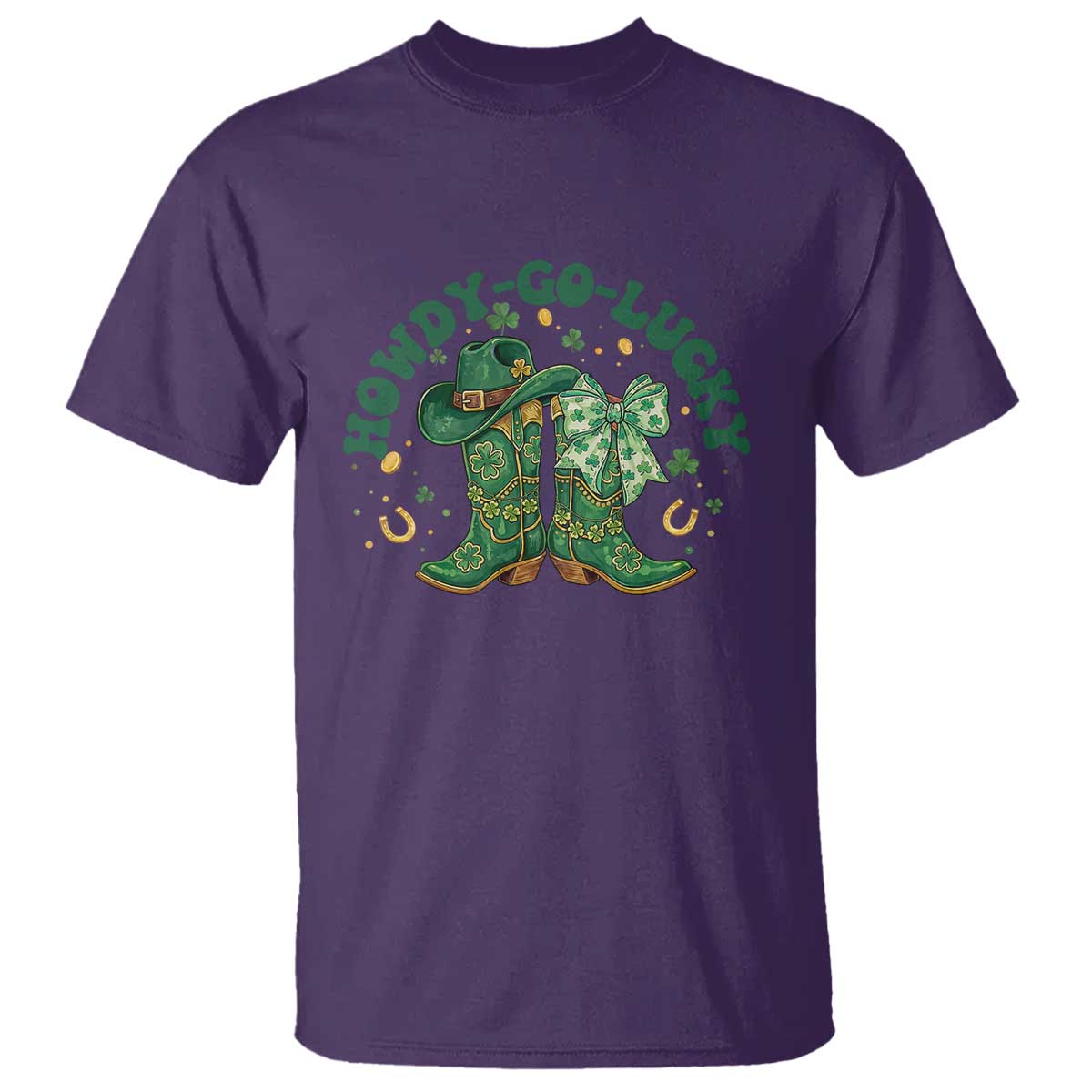 Howdy Go Lucky T Shirt Green Cowboy Boots St Patrick's Day