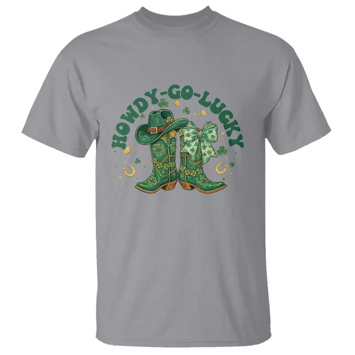 Howdy Go Lucky T Shirt Green Cowboy Boots St Patrick's Day