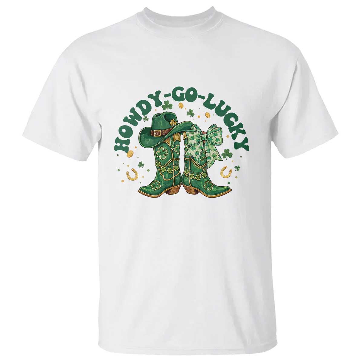 Howdy Go Lucky T Shirt Green Cowboy Boots St Patrick's Day