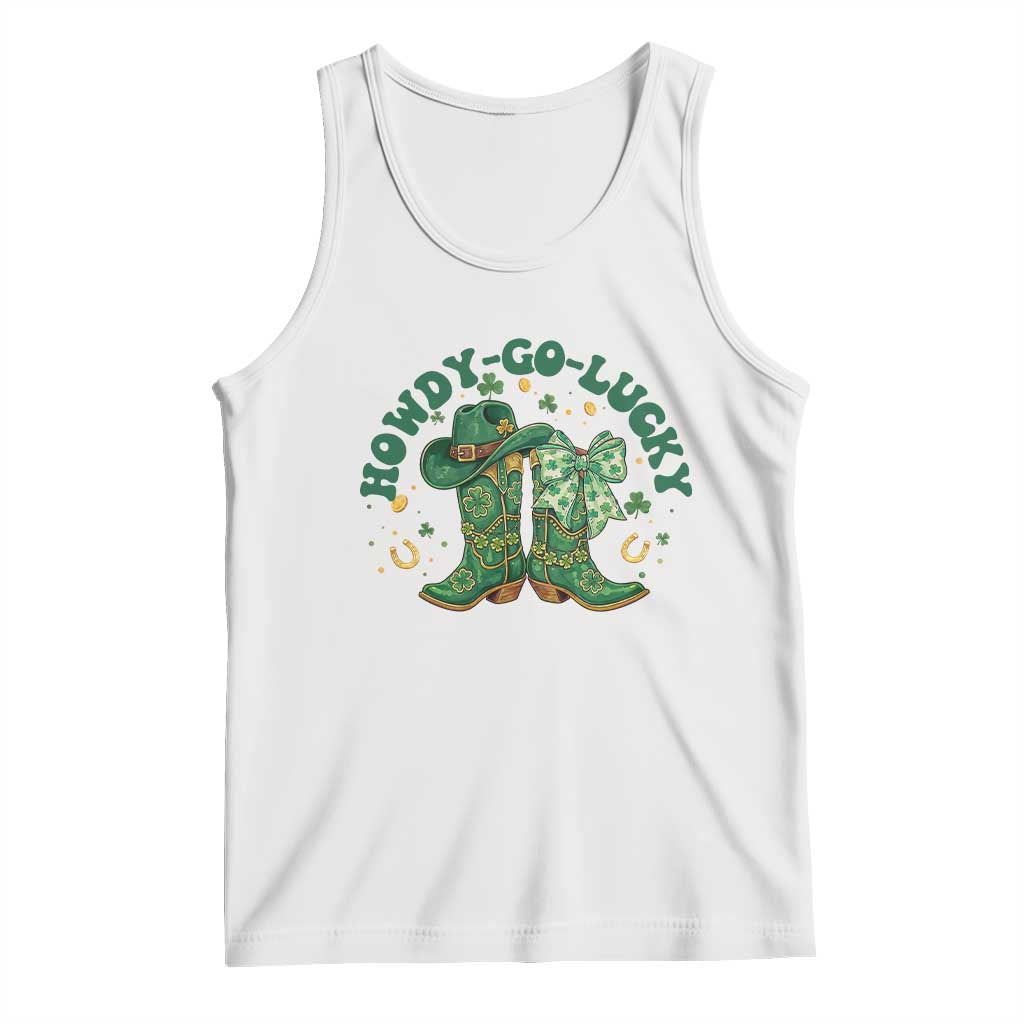 Howdy Go Lucky Tank Top Green Cowboy Boots St Patrick's Day