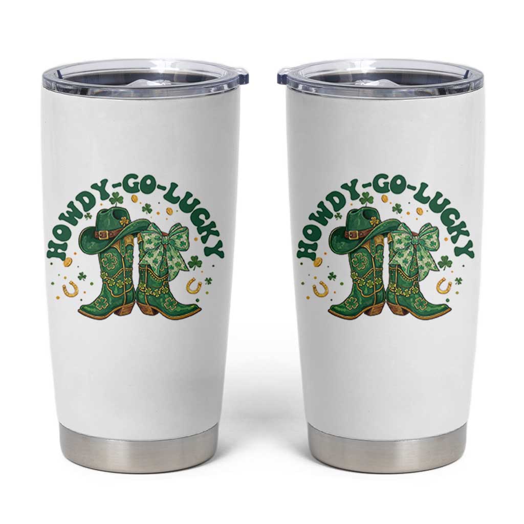 Howdy Go Lucky Tumbler Cup Green Cowboy Boots St Patrick's Day