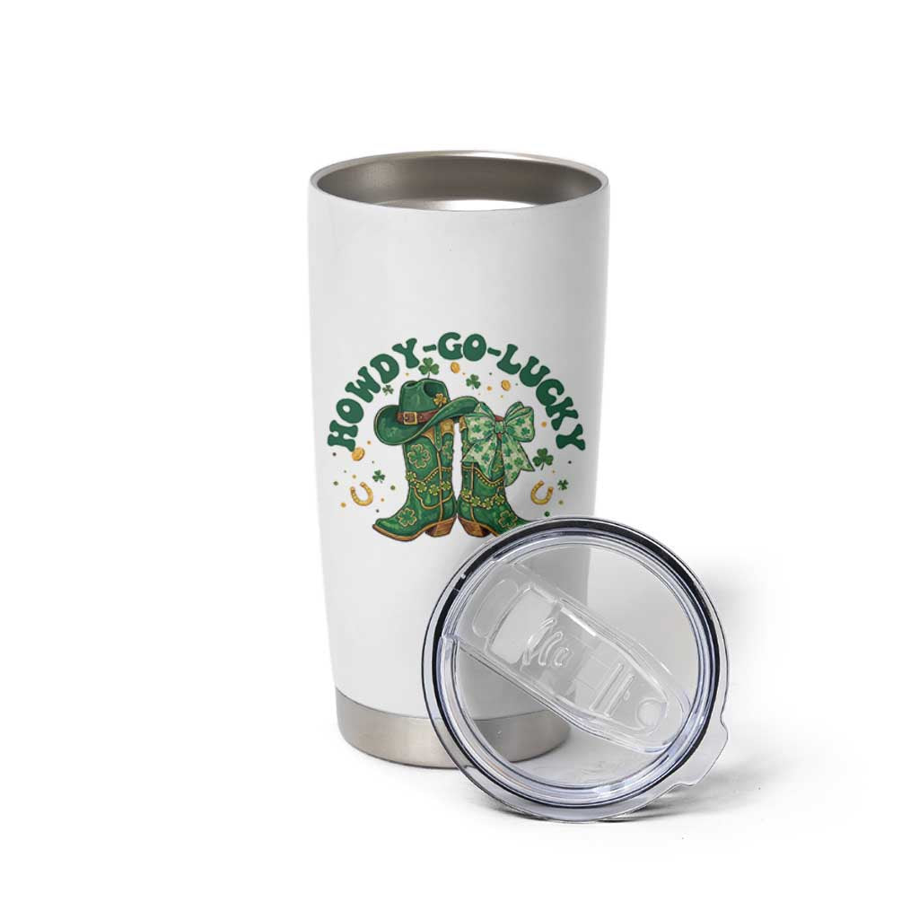 Howdy Go Lucky Tumbler Cup Green Cowboy Boots St Patrick's Day