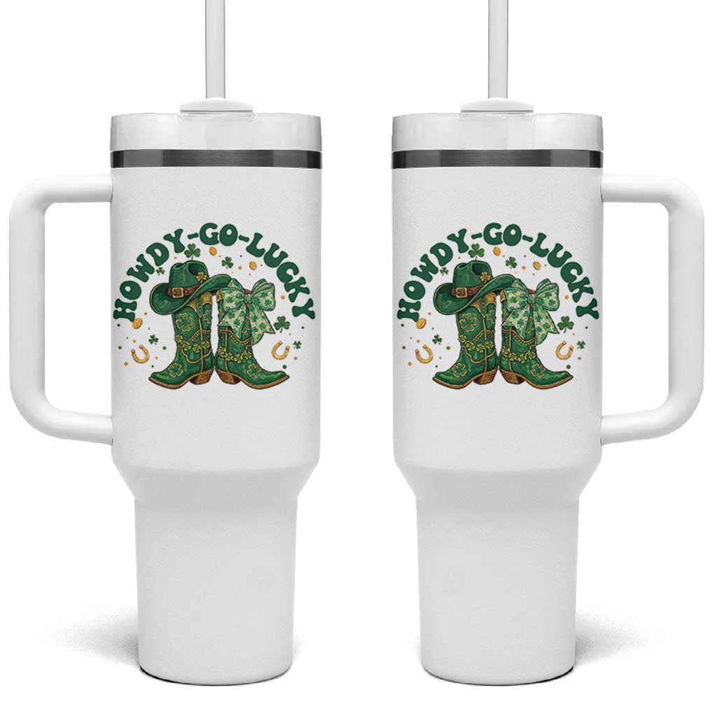Howdy Go Lucky Tumbler With Handle Green Cowboy Boots St Patrick's Day