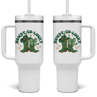 Howdy Go Lucky Tumbler With Handle Green Cowboy Boots St Patrick's Day