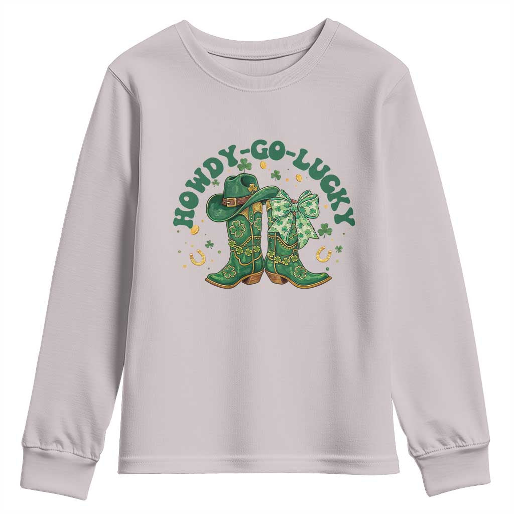 Howdy Go Lucky Youth Sweatshirt Green Cowboy Boots St Patrick's Day