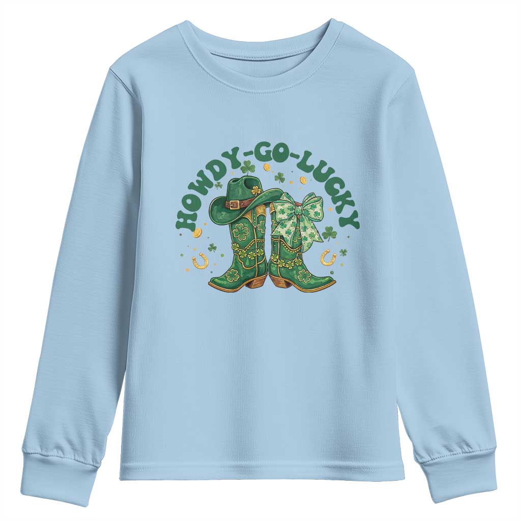 Howdy Go Lucky Youth Sweatshirt Green Cowboy Boots St Patrick's Day