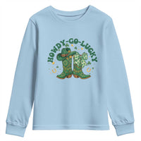 Howdy Go Lucky Youth Sweatshirt Green Cowboy Boots St Patrick's Day