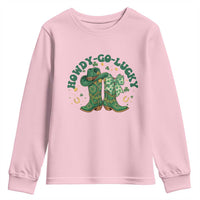 Howdy Go Lucky Youth Sweatshirt Green Cowboy Boots St Patrick's Day
