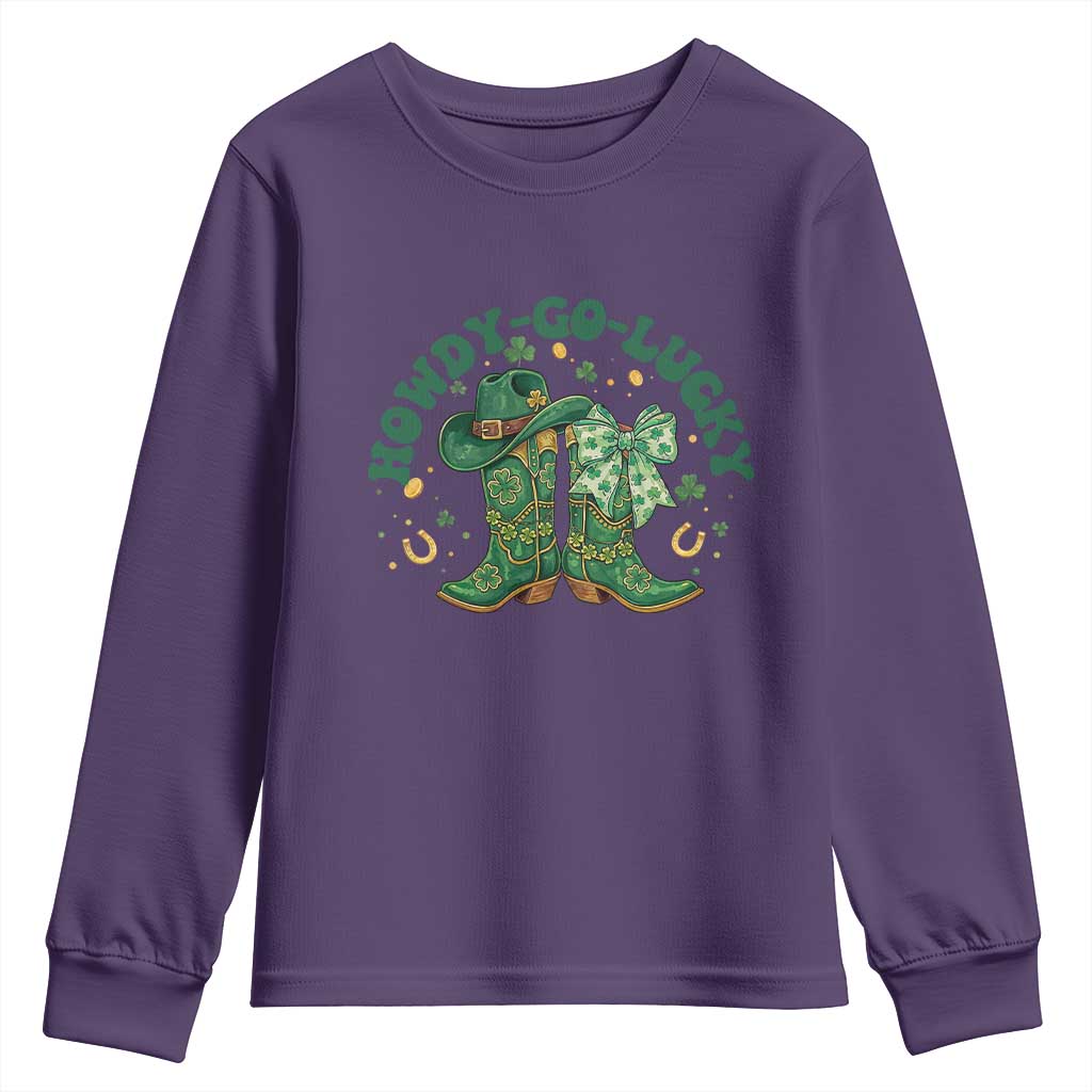 Howdy Go Lucky Youth Sweatshirt Green Cowboy Boots St Patrick's Day