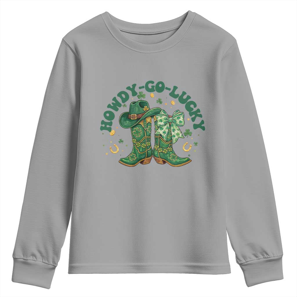 Howdy Go Lucky Youth Sweatshirt Green Cowboy Boots St Patrick's Day