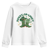 Howdy Go Lucky Youth Sweatshirt Green Cowboy Boots St Patrick's Day
