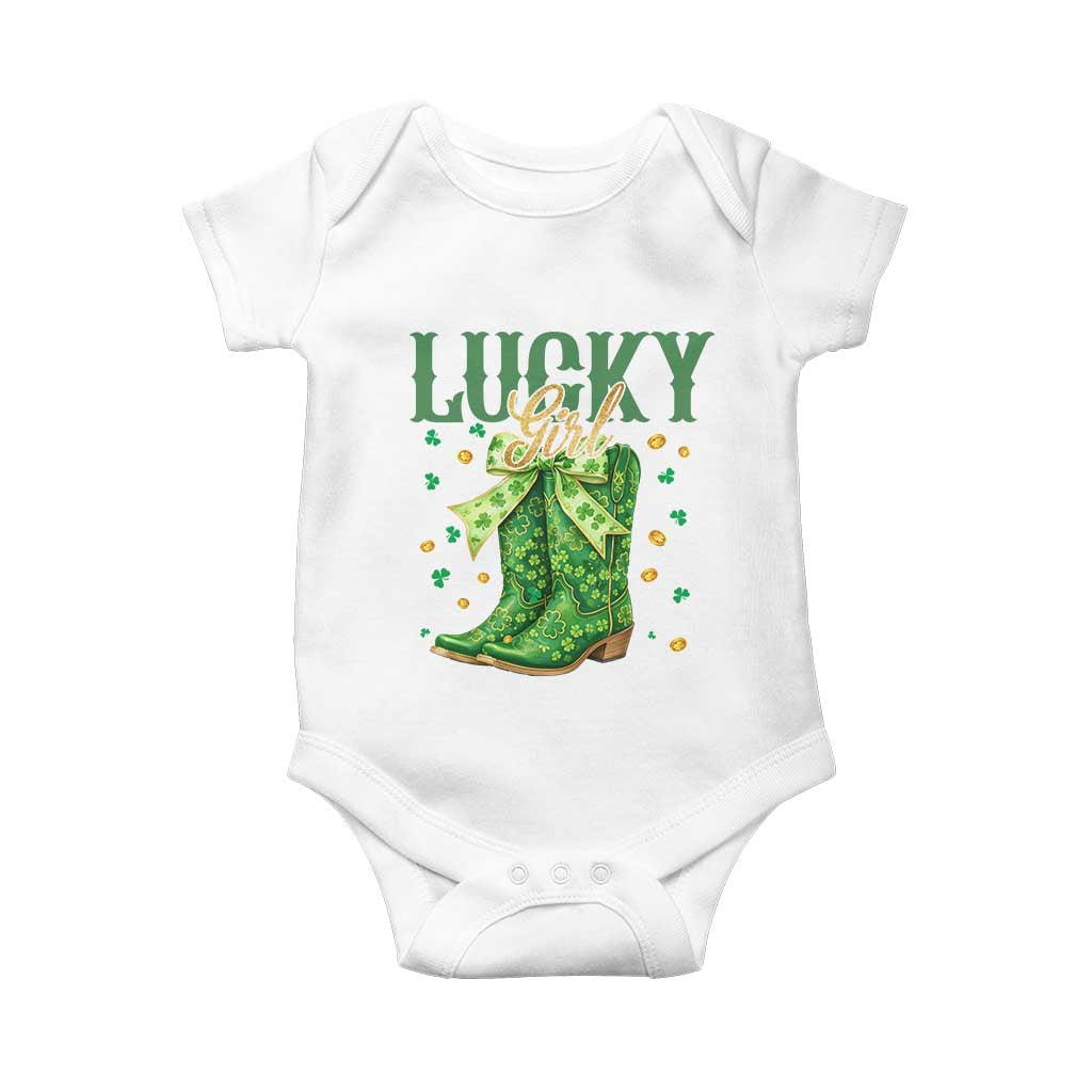 Cowboy St Patrick's Day Baby Onesie Lucky Girl Boots