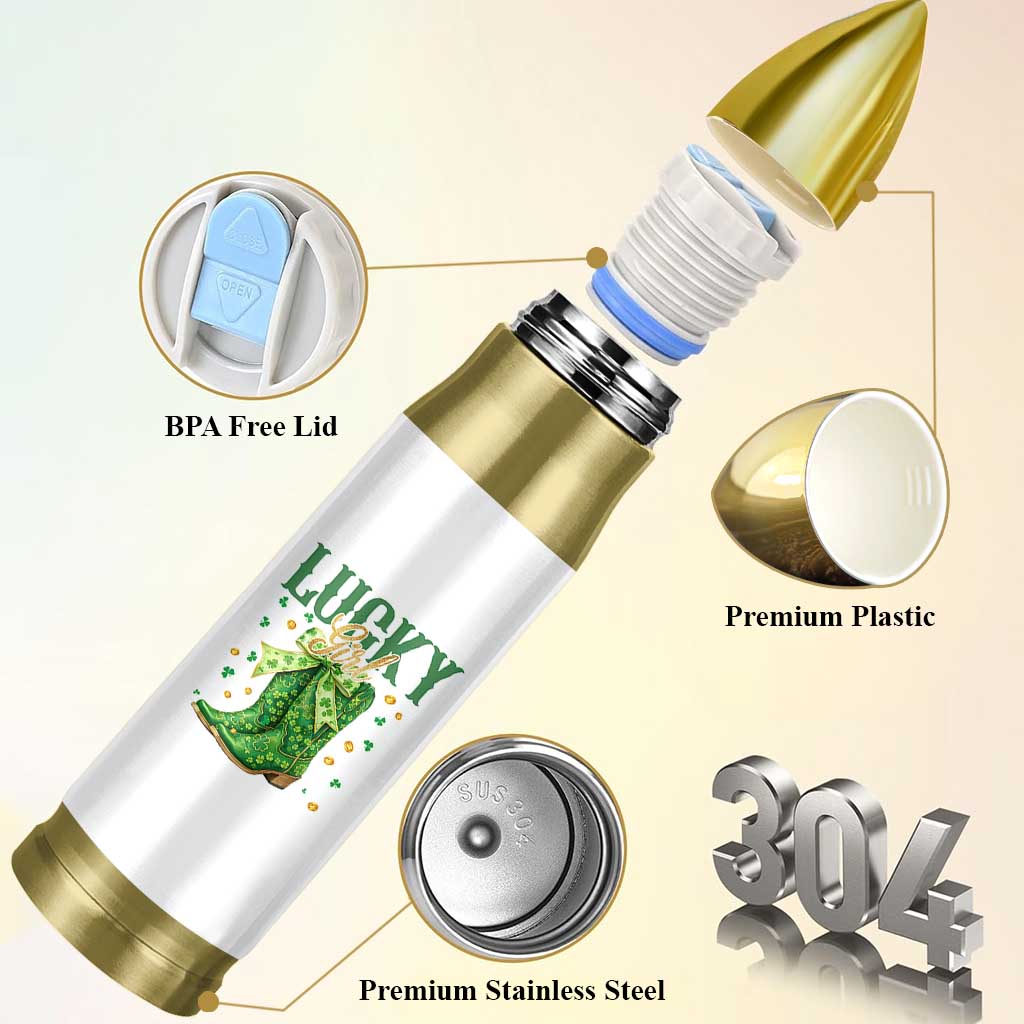 Cowboy St Patrick's Day Bullet Tumbler Lucky Girl Boots