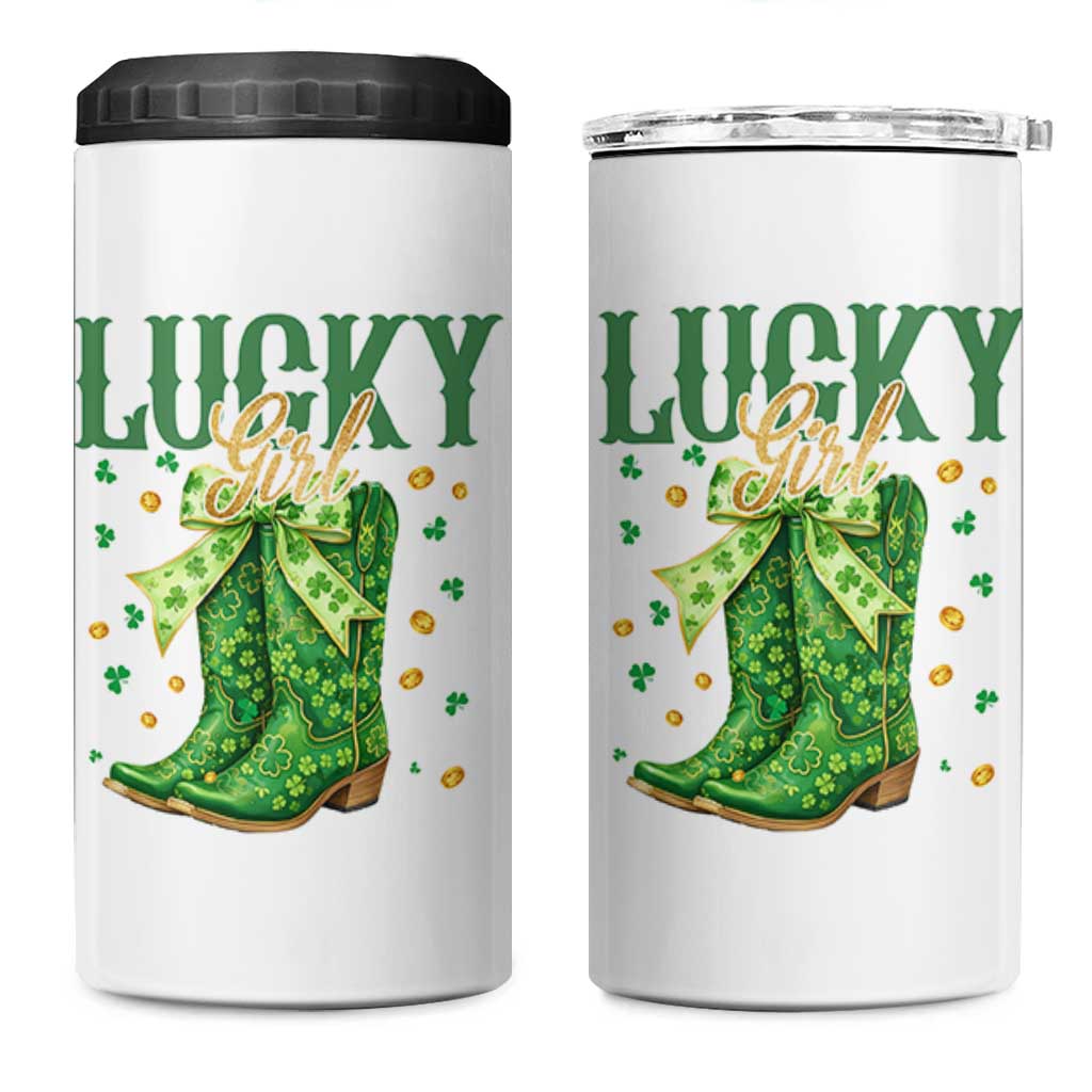 Cowboy St Patrick's Day 4 in 1 Can Cooler Tumbler Lucky Girl Boots