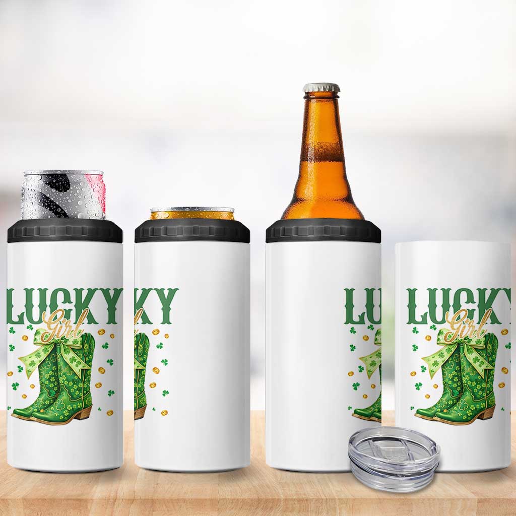 Cowboy St Patrick's Day 4 in 1 Can Cooler Tumbler Lucky Girl Boots