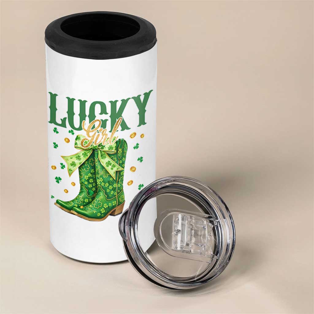 Cowboy St Patrick's Day 4 in 1 Can Cooler Tumbler Lucky Girl Boots