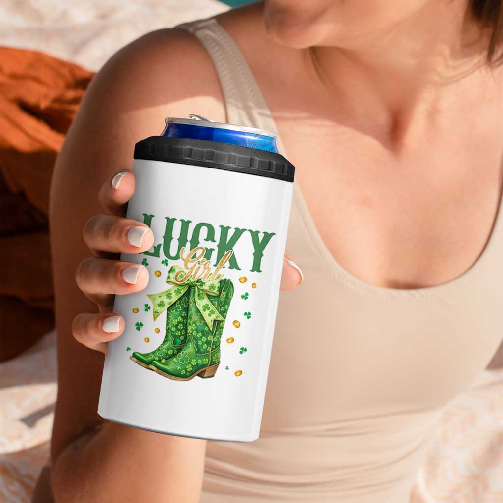 Cowboy St Patrick's Day 4 in 1 Can Cooler Tumbler Lucky Girl Boots