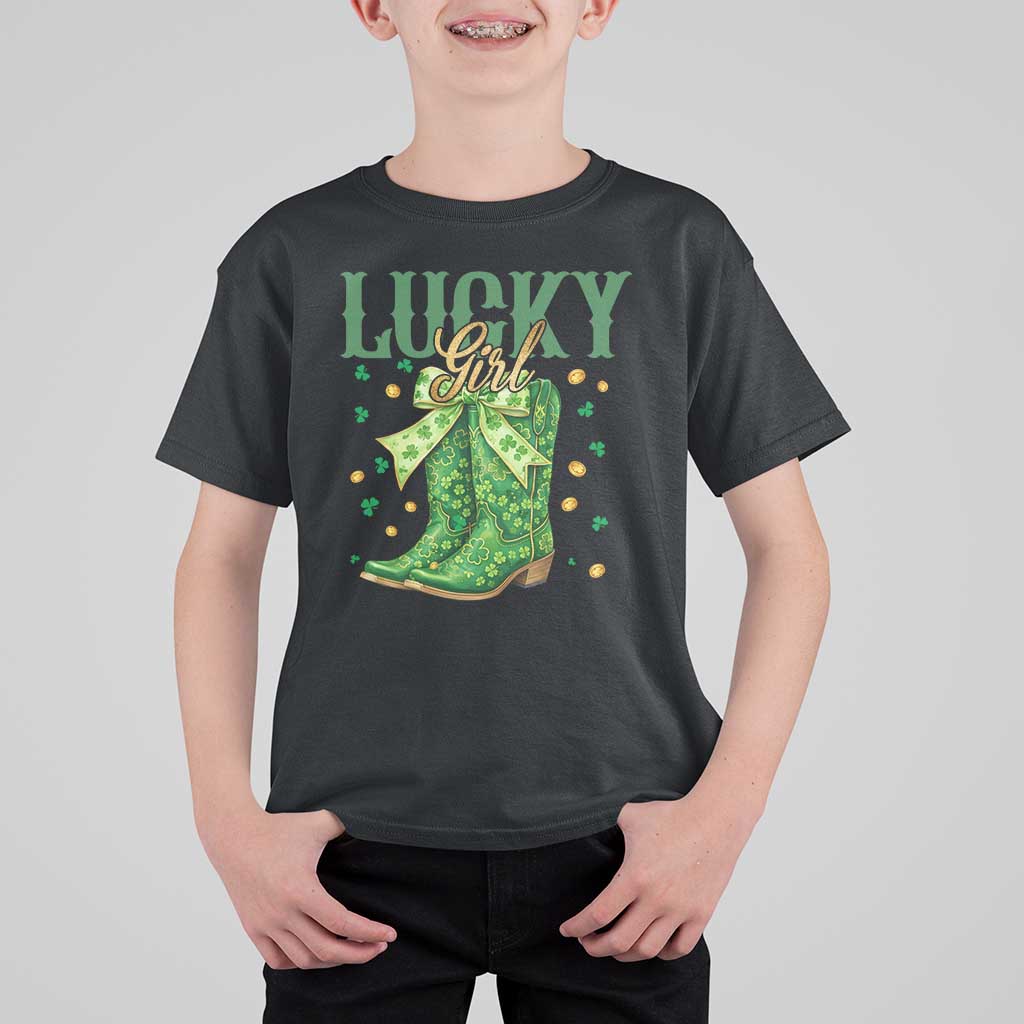 Cowboy St Patrick's Day T Shirt For Kid Lucky Girl Boots