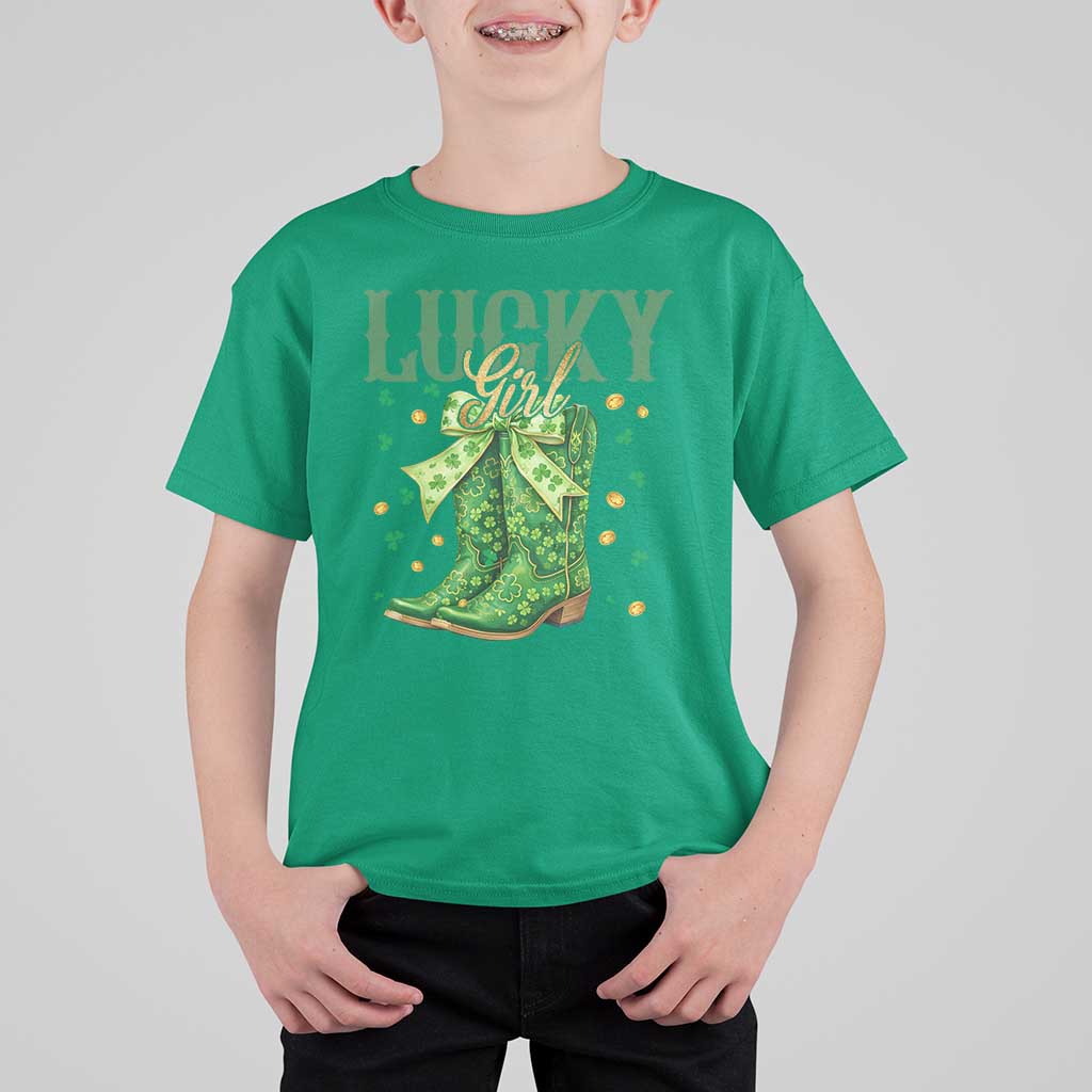 Cowboy St Patrick's Day T Shirt For Kid Lucky Girl Boots