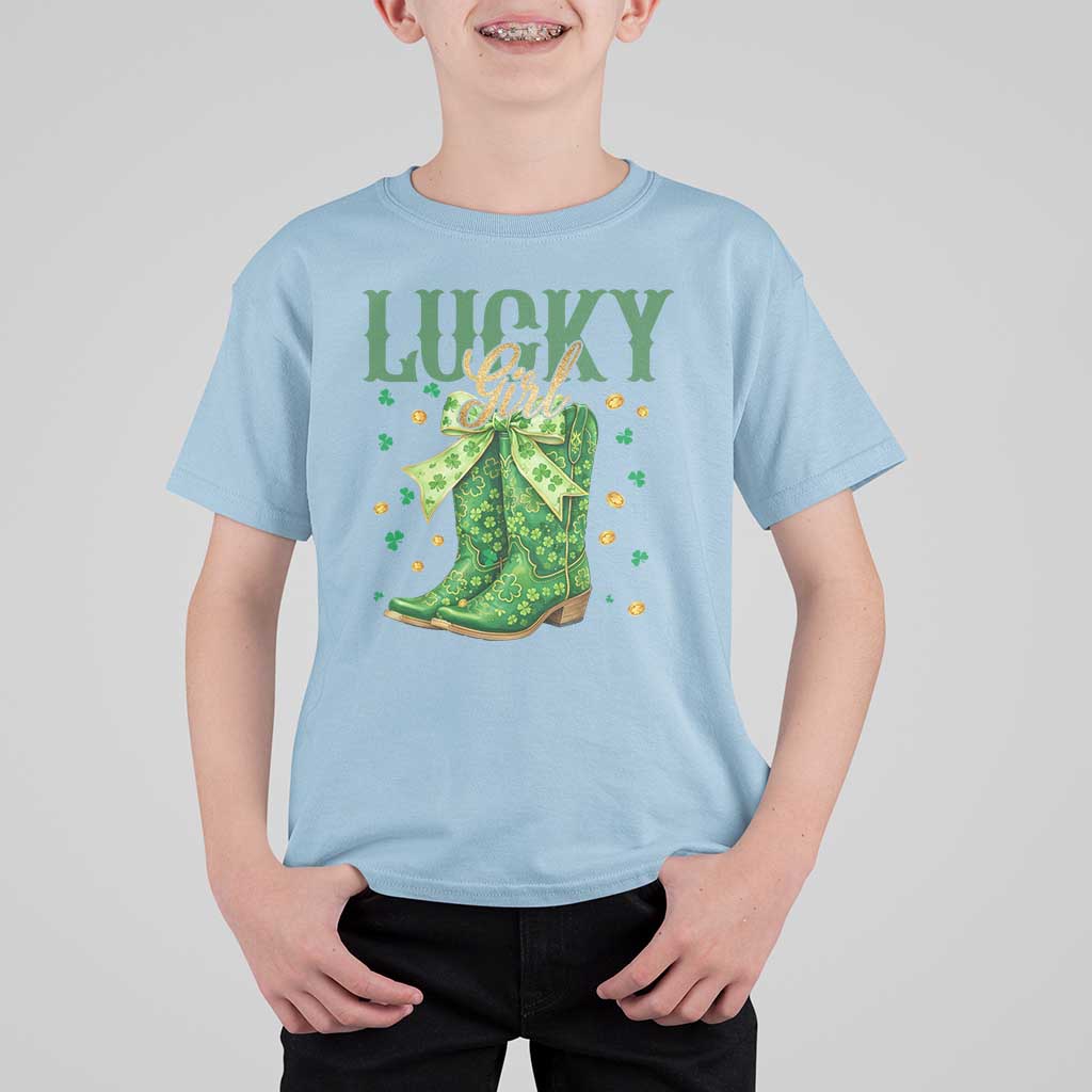 Cowboy St Patrick's Day T Shirt For Kid Lucky Girl Boots