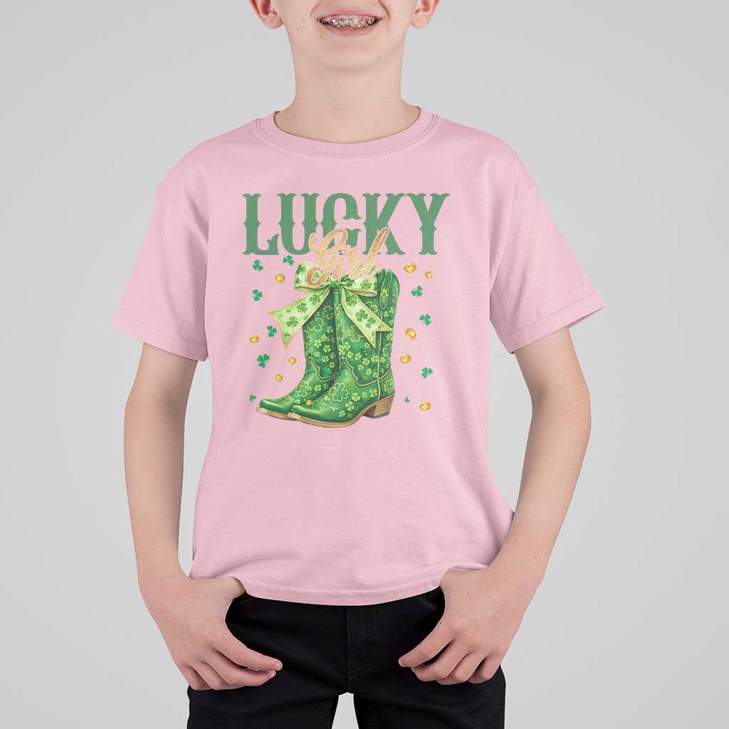 Cowboy St Patrick's Day T Shirt For Kid Lucky Girl Boots