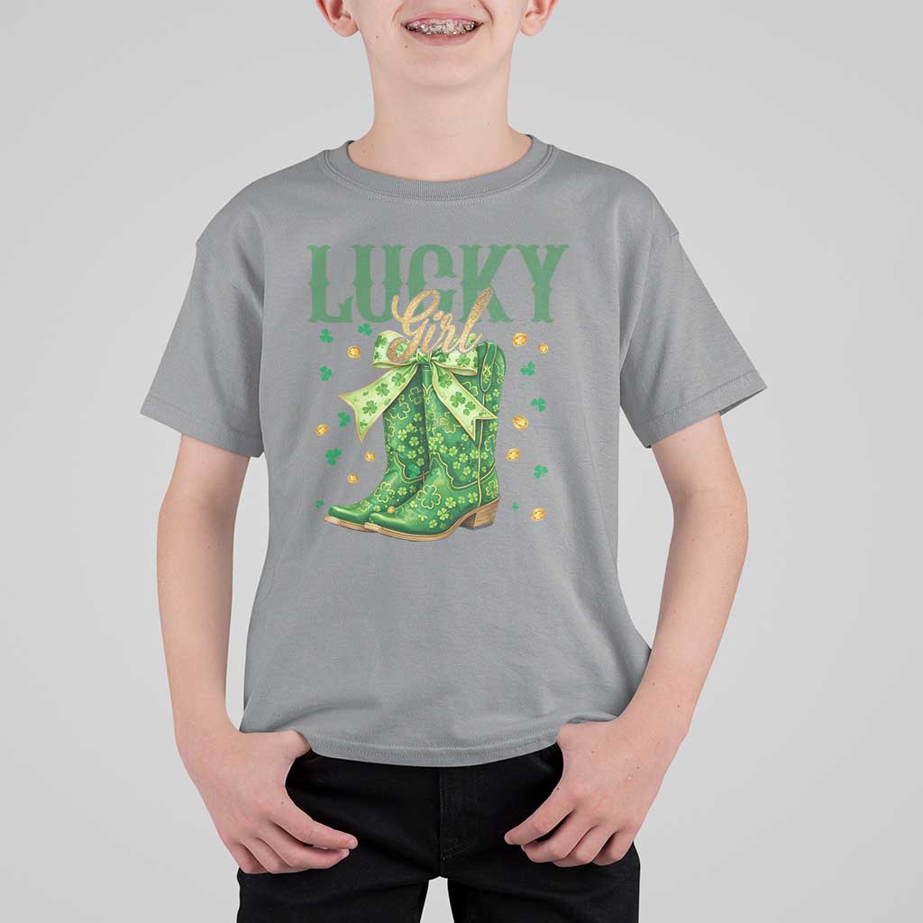 Cowboy St Patrick's Day T Shirt For Kid Lucky Girl Boots