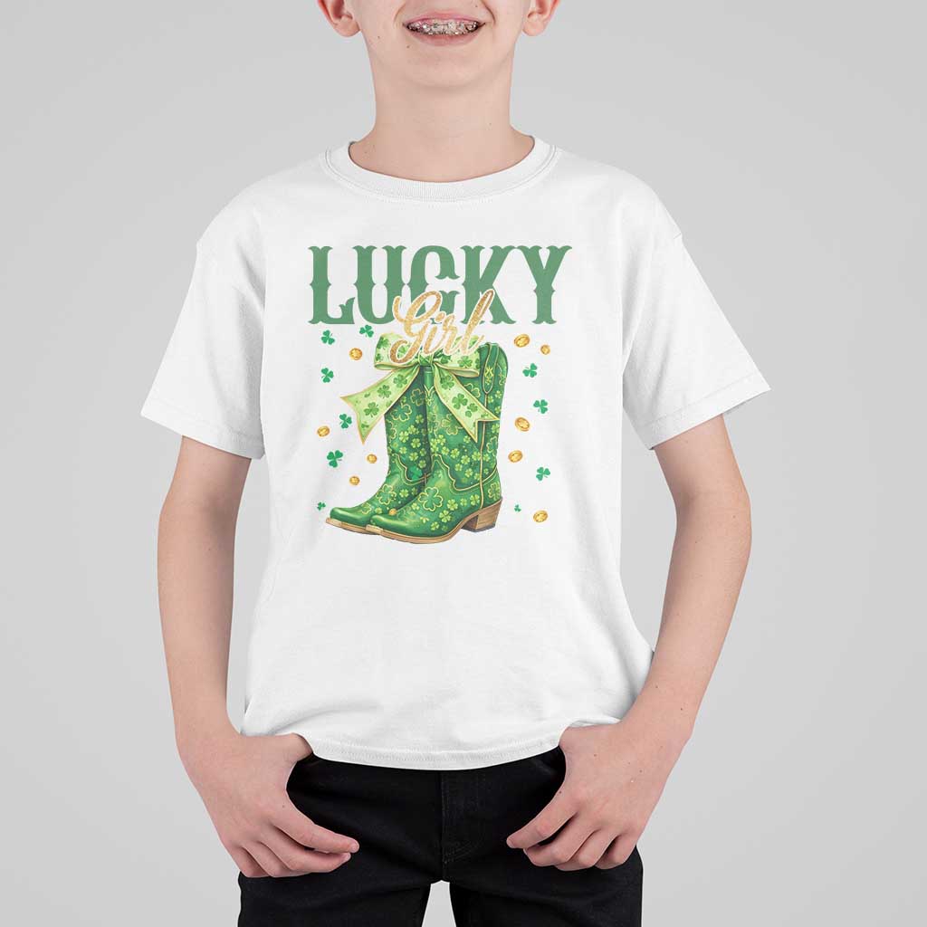 Cowboy St Patrick's Day T Shirt For Kid Lucky Girl Boots