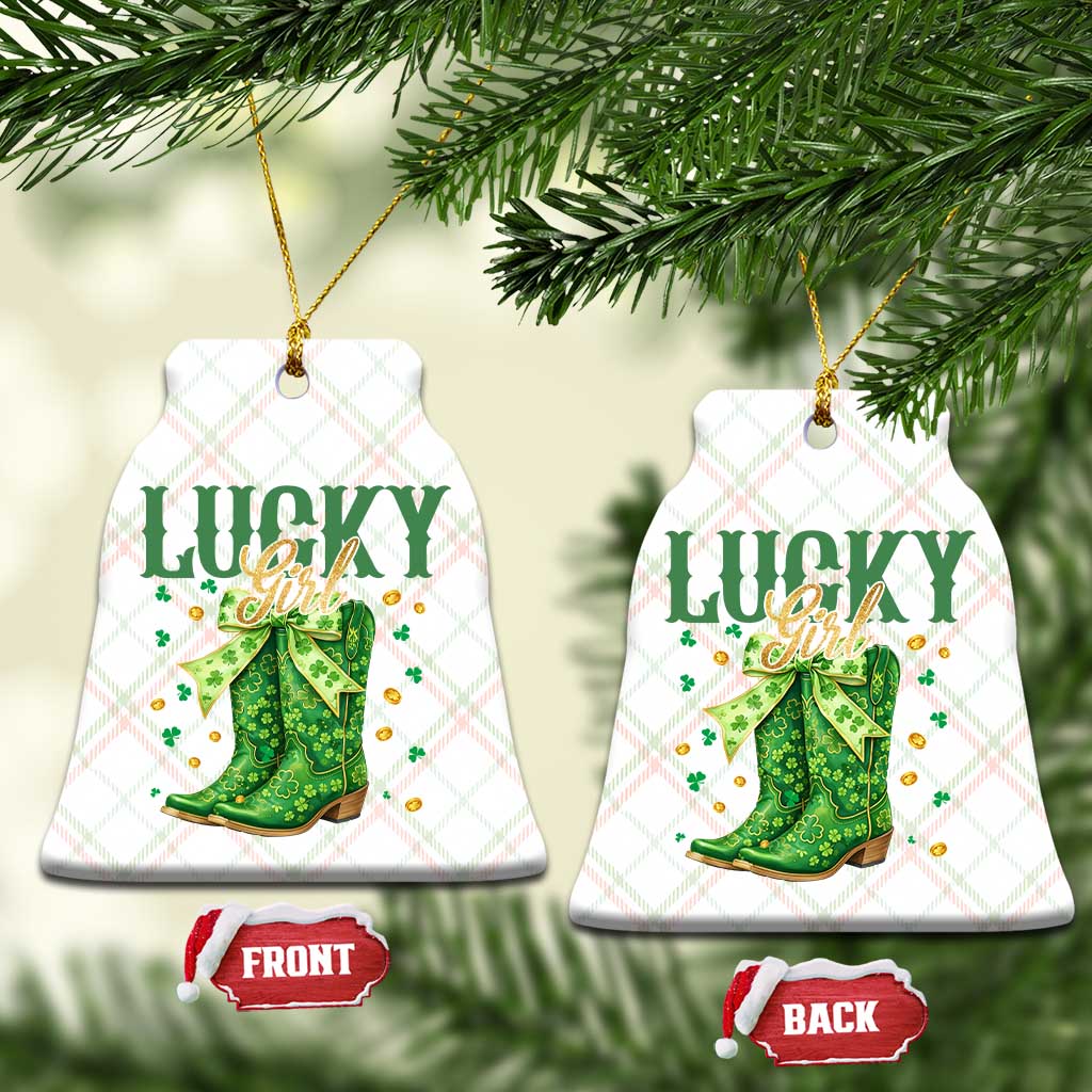 Cowboy St Patrick's Day Ceramic Ornament Lucky Girl Boots
