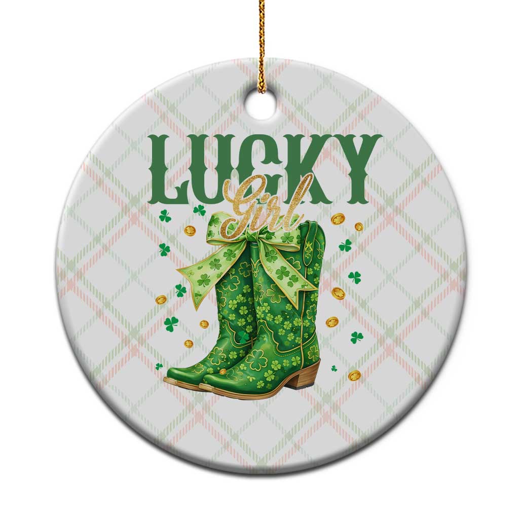 Cowboy St Patrick's Day Ceramic Ornament Lucky Girl Boots