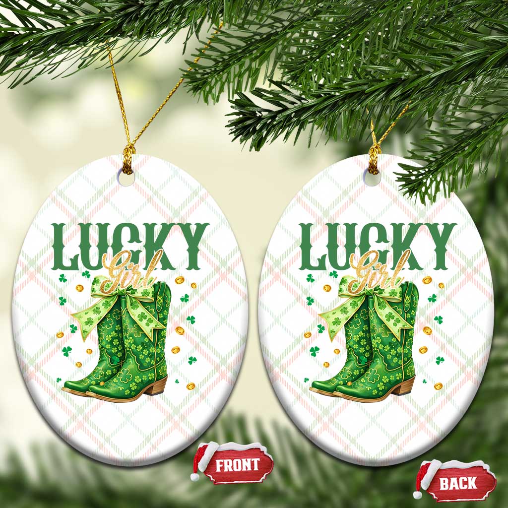 Cowboy St Patrick's Day Ceramic Ornament Lucky Girl Boots