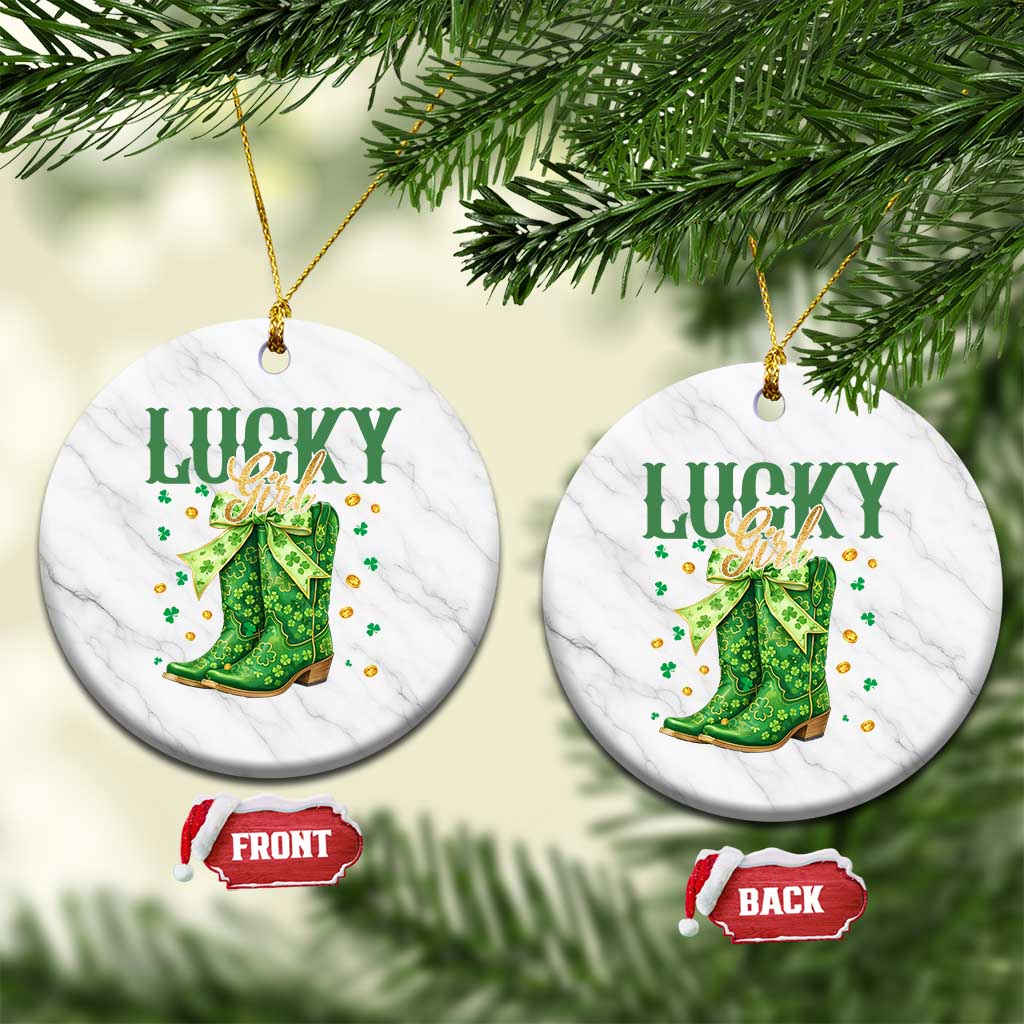 Cowboy St Patrick's Day Ceramic Ornament Lucky Girl Boots