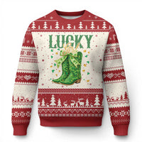 Cowboy St Patrick's Day Ugly Christmas Sweater Lucky Girl Boots