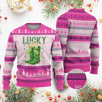 Cowboy St Patrick's Day Ugly Christmas Sweater Lucky Girl Boots