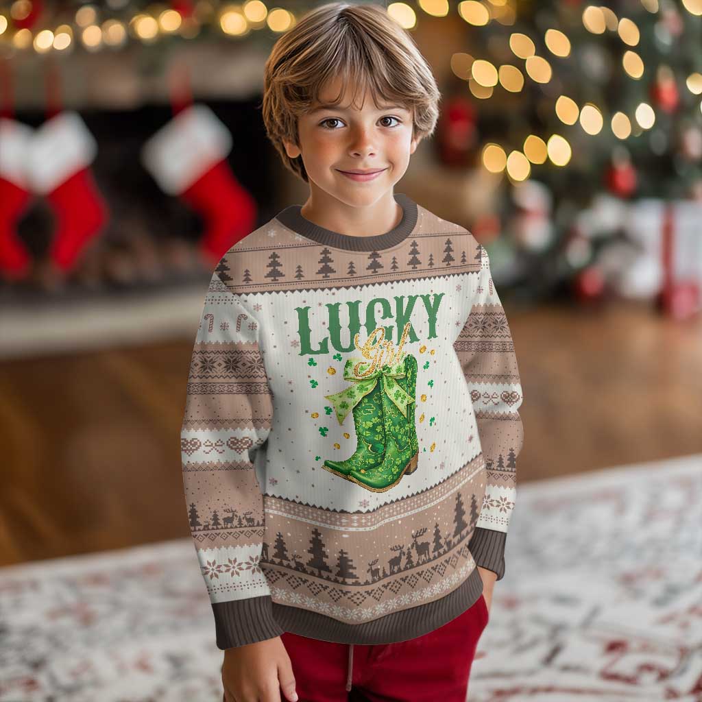 Cowboy St Patrick's Day Ugly Christmas Sweater Lucky Girl Boots