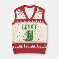 Cowboy St Patrick's Day V-Neck Knit Sweater Vest Lucky Girl Boots