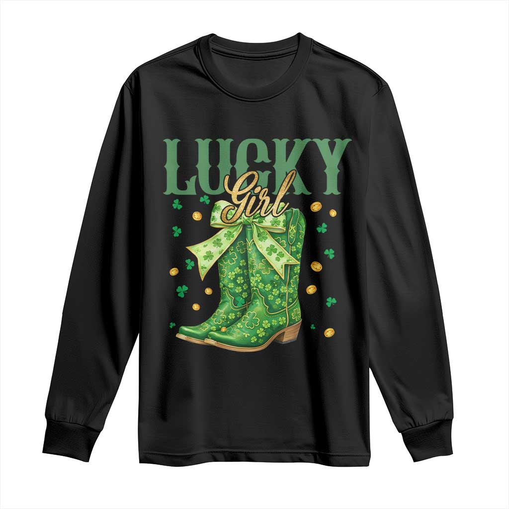 Cowboy St Patrick's Day Long Sleeve Shirt Lucky Girl Boots