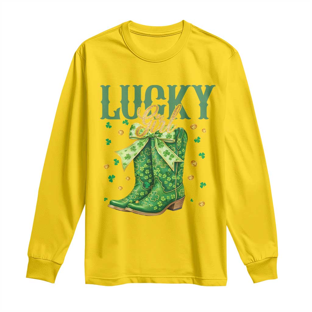 Cowboy St Patrick's Day Long Sleeve Shirt Lucky Girl Boots