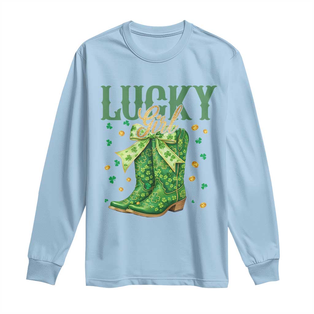 Cowboy St Patrick's Day Long Sleeve Shirt Lucky Girl Boots
